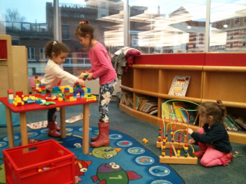 Having fun at the library.